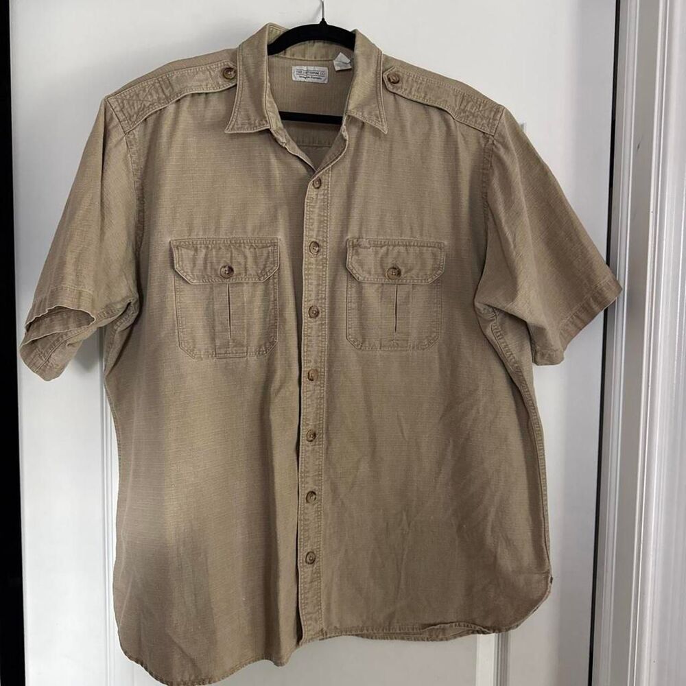 J Peterman Co. Men's XXL Tan Utility Safari Shirt Made in USA